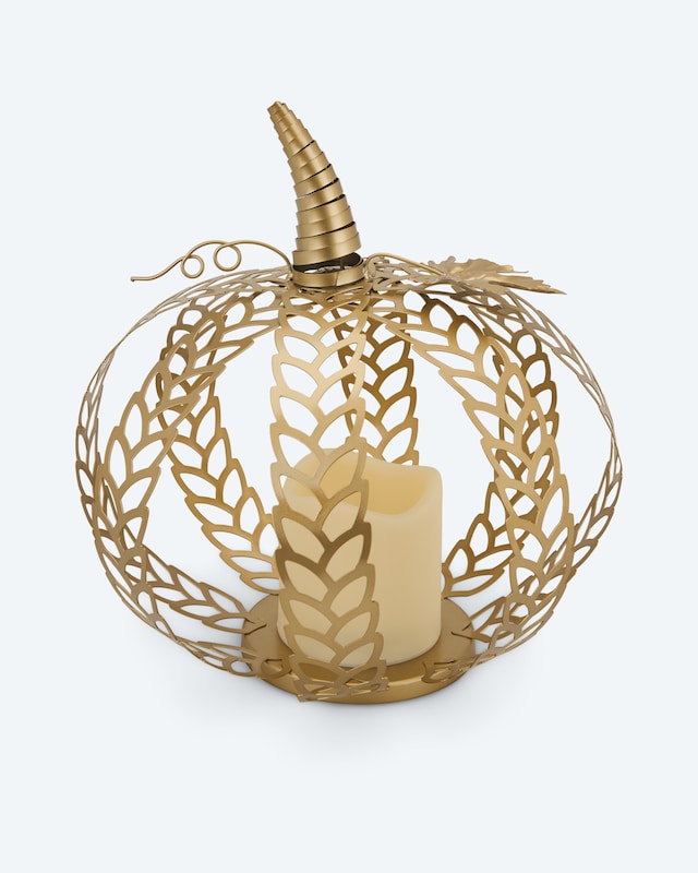 Outdoor Metallkürbis mit LED Kerze