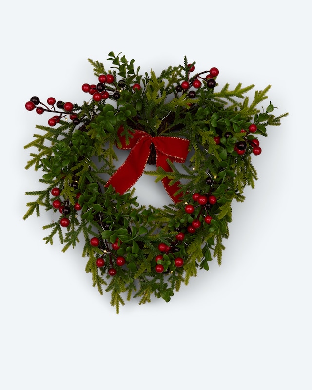 LED-Türkranz Herz mit Beeren