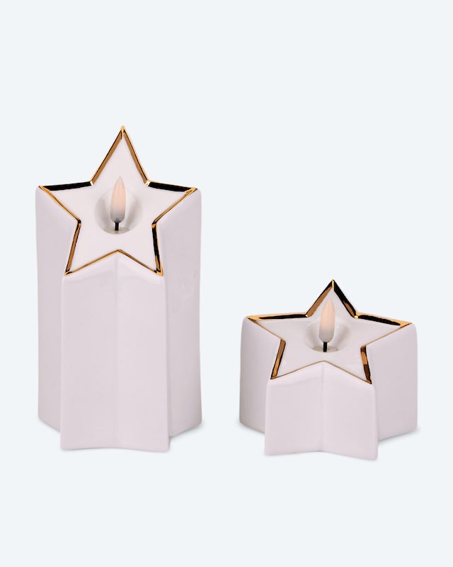 LED-Porzellankerzen in Sternform Deluxe, 2tlg.