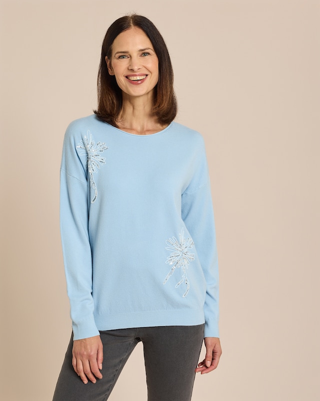 Pullover mit Stickerei und Strass-Deko