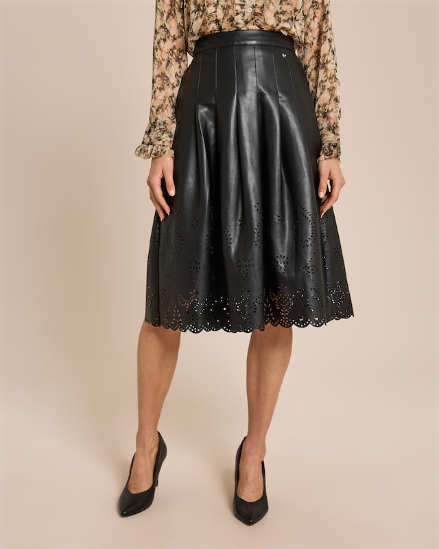 Veganer Leder-Midirock mit Laser-Cut