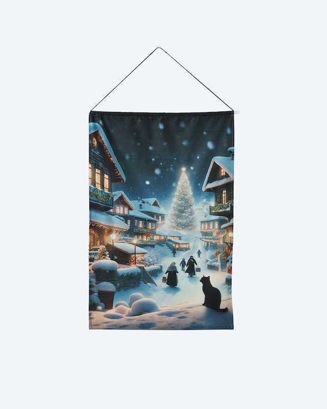 LED-Stoff-Wandbild 'Winterdorf'