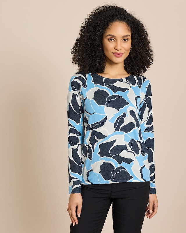 Pullover Blüten-Druck in Pastell-Farben