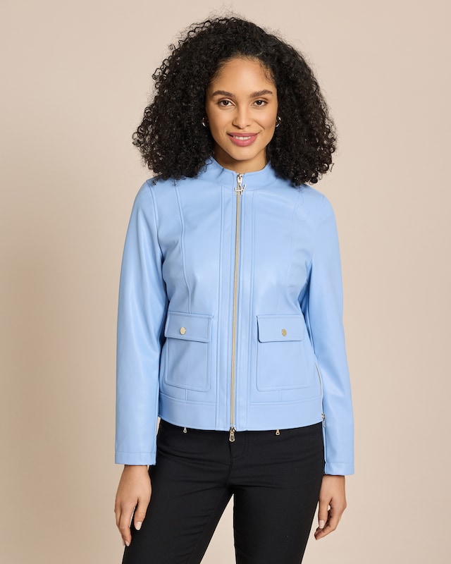 Jacke aus Lederimitat mit Stehkragen