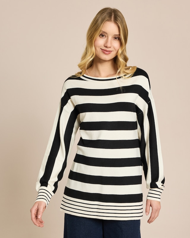 Pullover Midi-Länge mit breiten Streifen