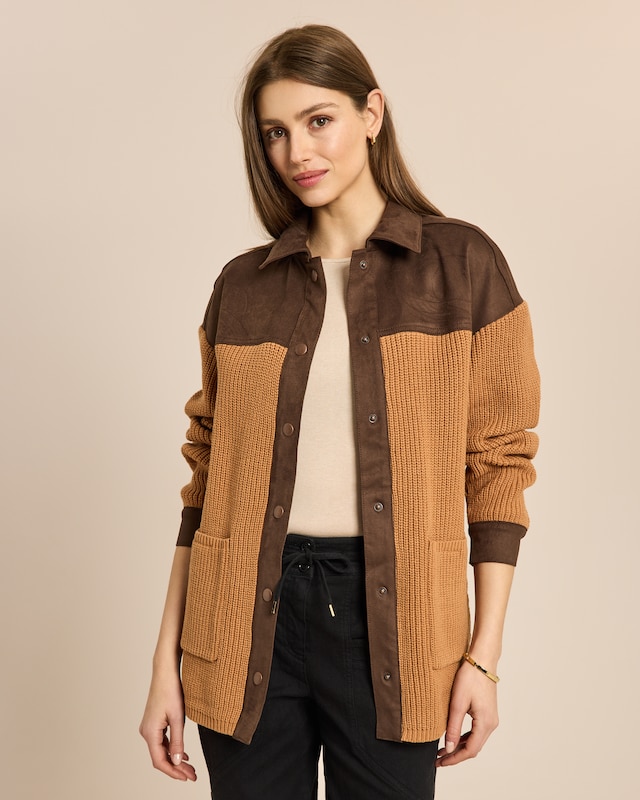 Vegane Velours Lederjacke mit Strick