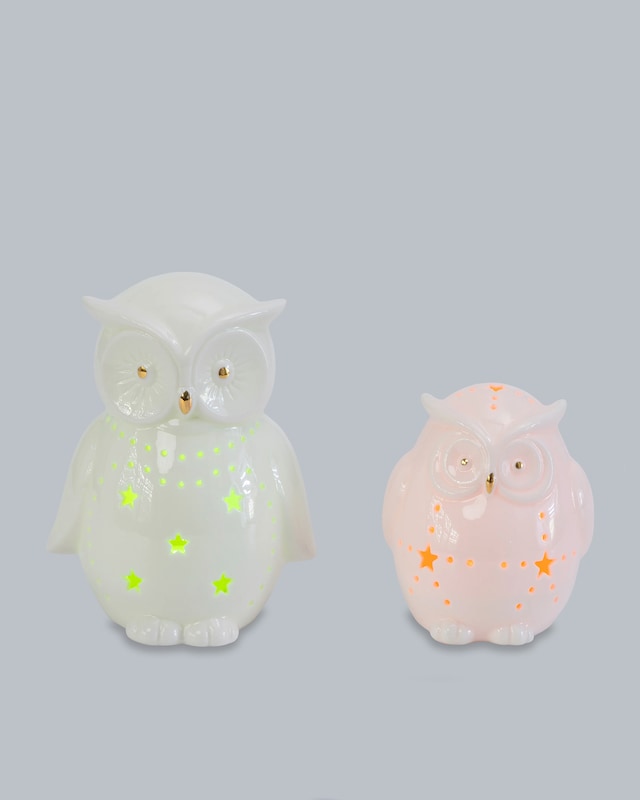 LED Keramik-Eulen, 2tlg.