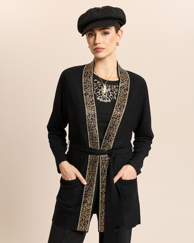 Cardigan mit Leostrass und Gürtel