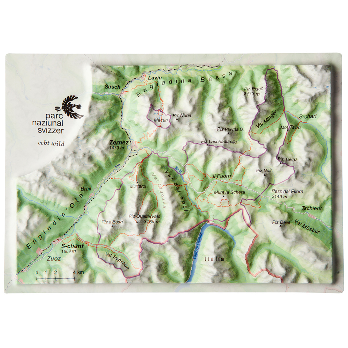 Georelief 3D Reliefpostkarte Schweizer Nationalpark