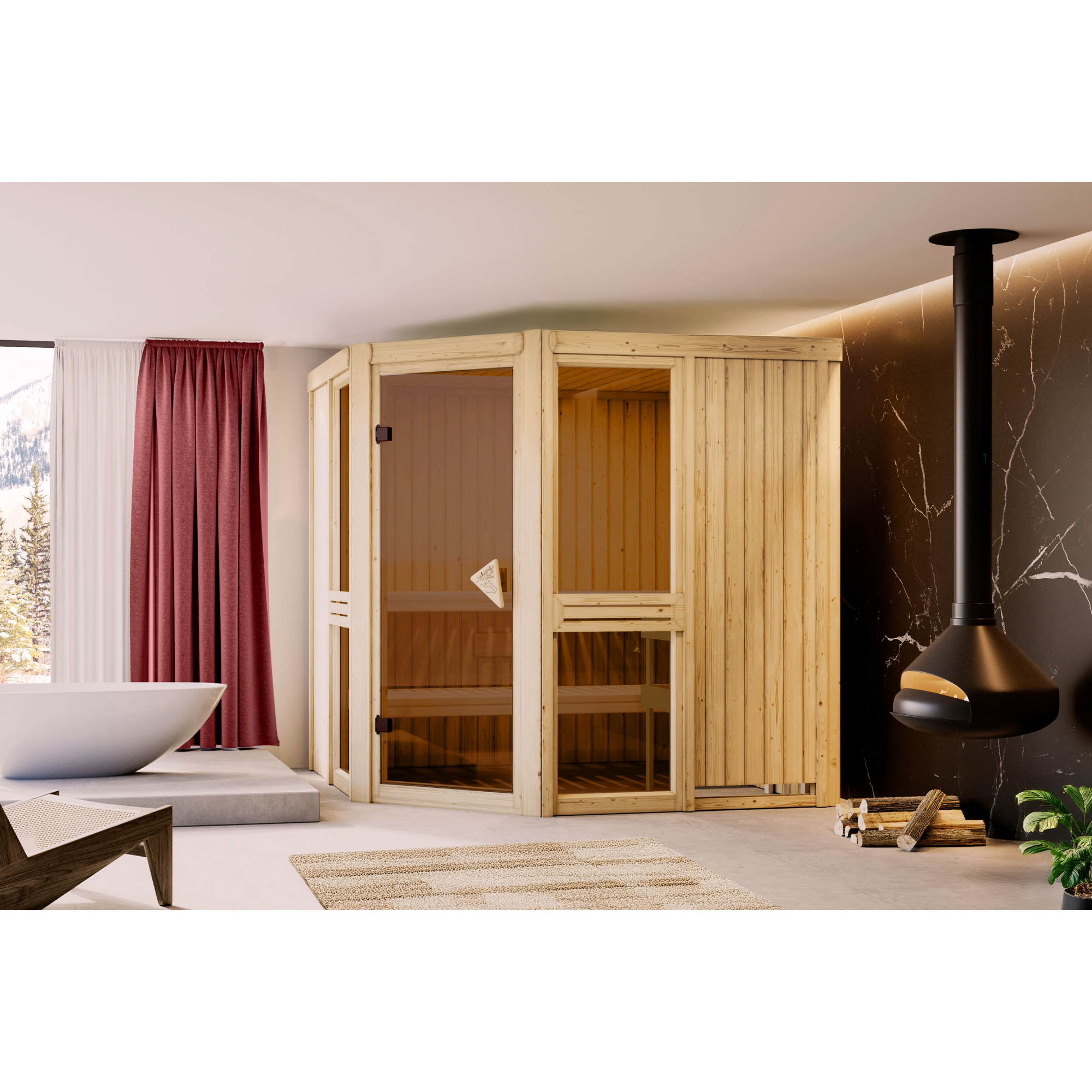 Karibu Sauna 'Ana 2' naturbelassen Ofen 9 kW externe Steuerung 196 x 198 x 196 cm