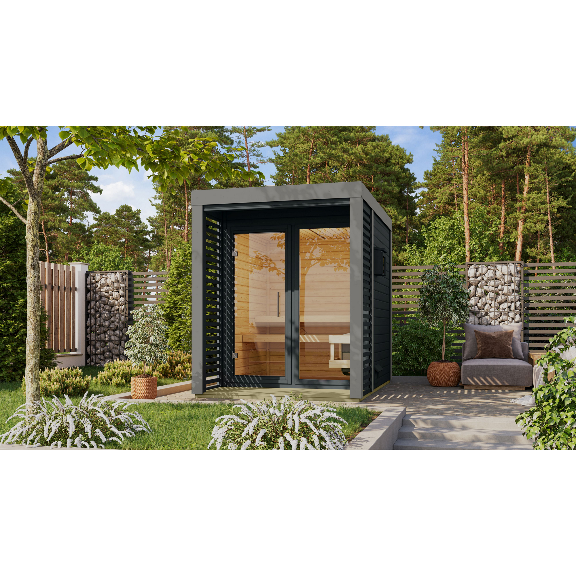 Karibu Saunahaus 'Aressa 1' anthrazit / graualuminium 191 x 231,5 x 276 cm
