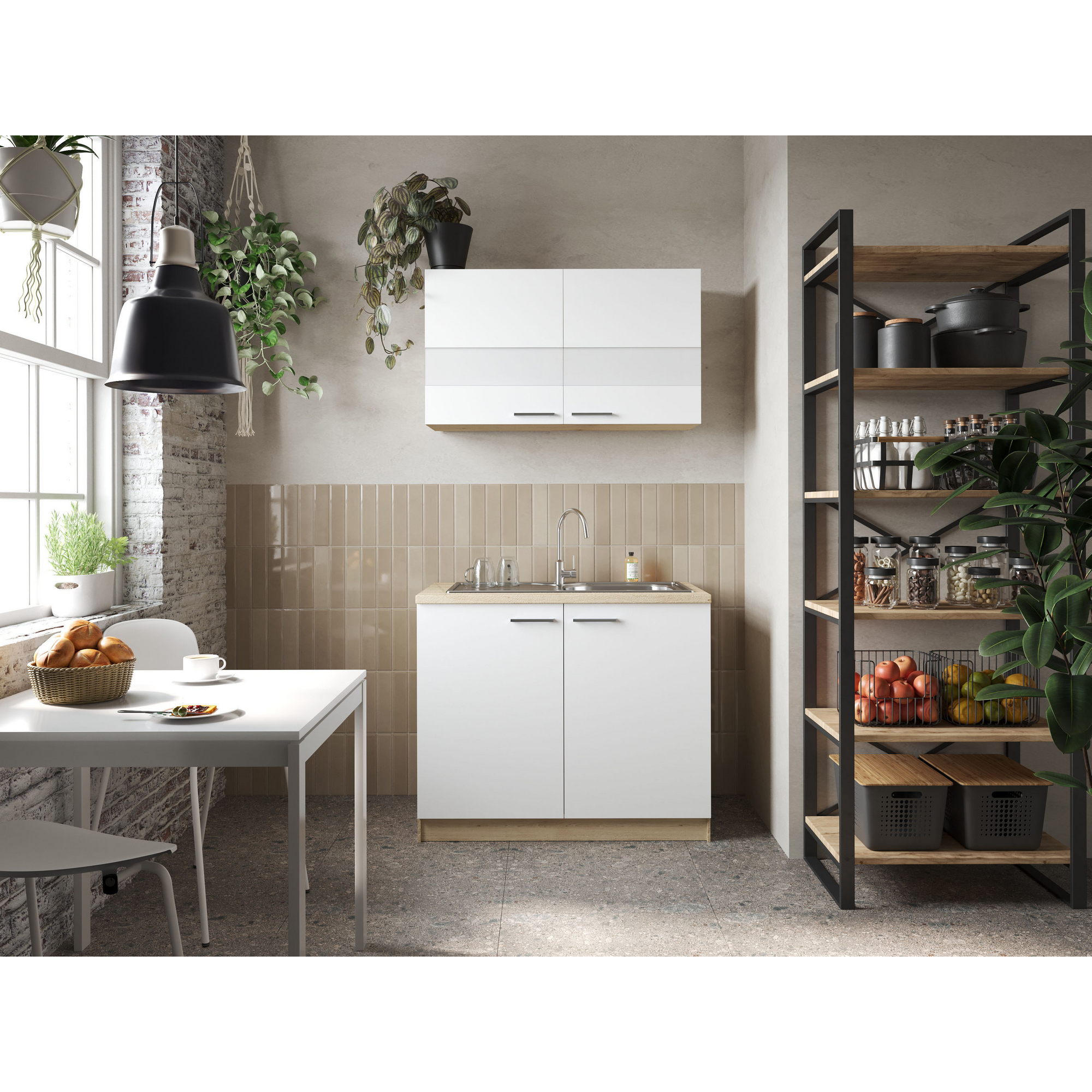 Respekta Küchenmöbel-Set 'Merle 1' weiß/eichefarben mit Spüle 100 cm