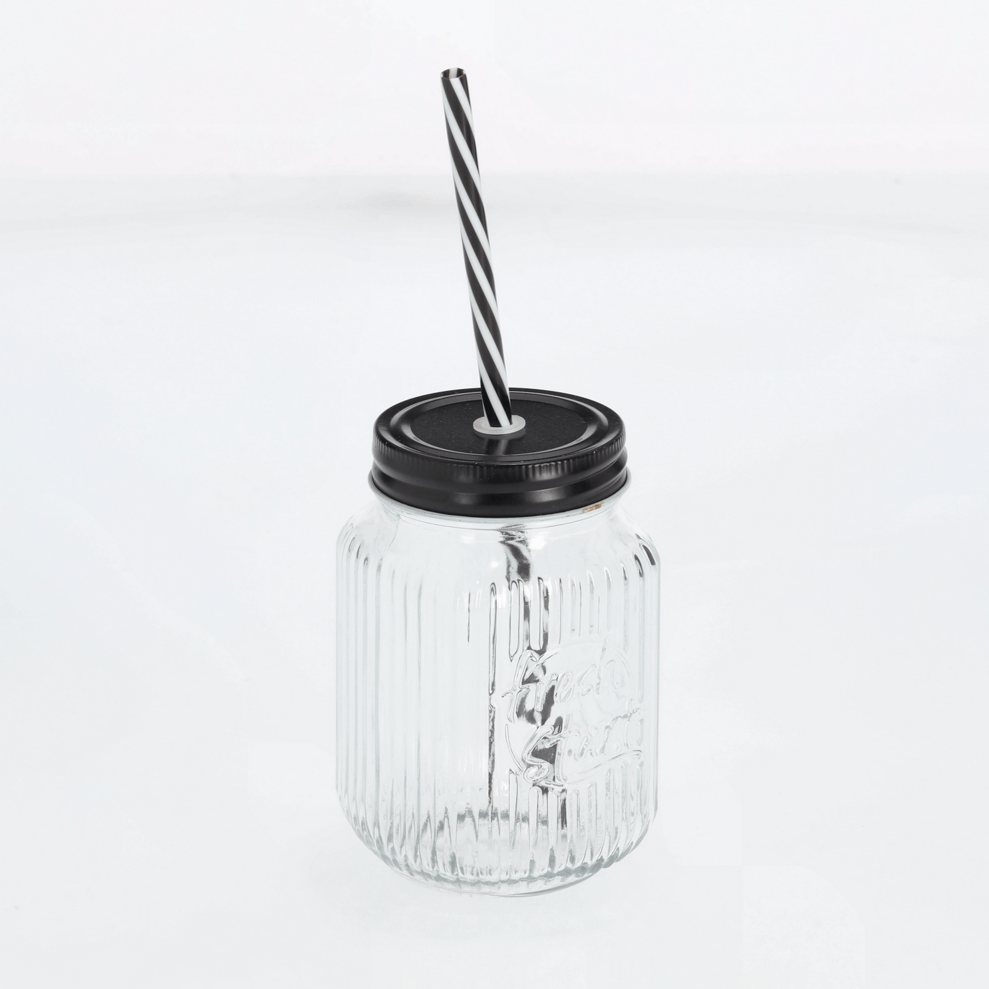 Zeller Trinkglas mit Metalldeckel und Strohhalm 480 ml 8 x 13 x 8 cm