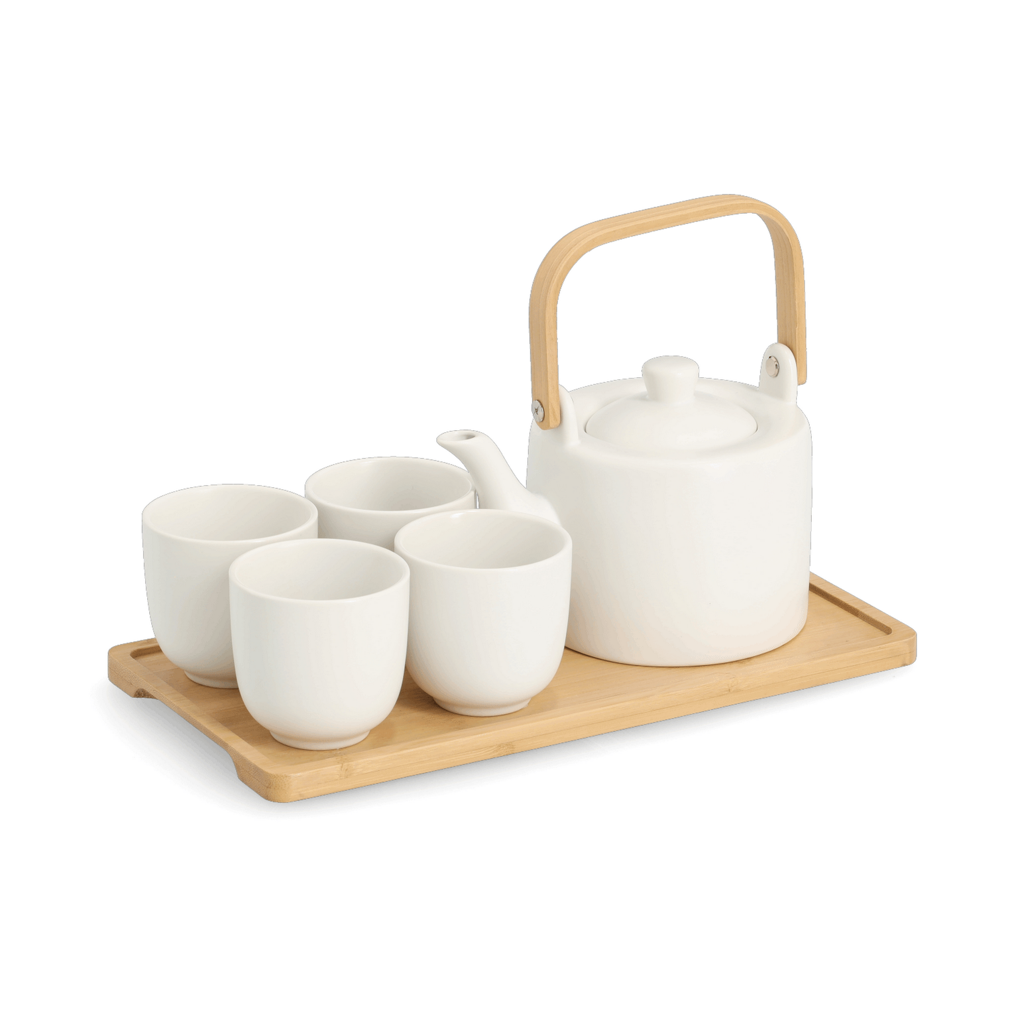 Zeller Tee-Set Steingut/Bambus weiß 6-teilig  33,5 x 14 x 17 cm
