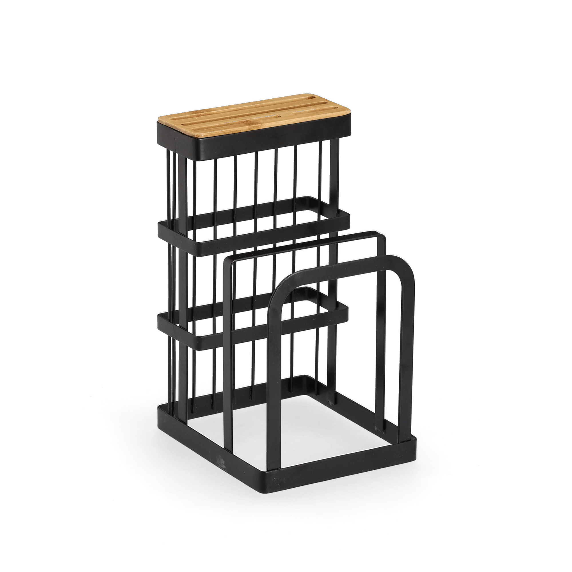 Zeller Messerblock mit Brettchenständer Metall/Bambus 12 x 22 x 14 cm