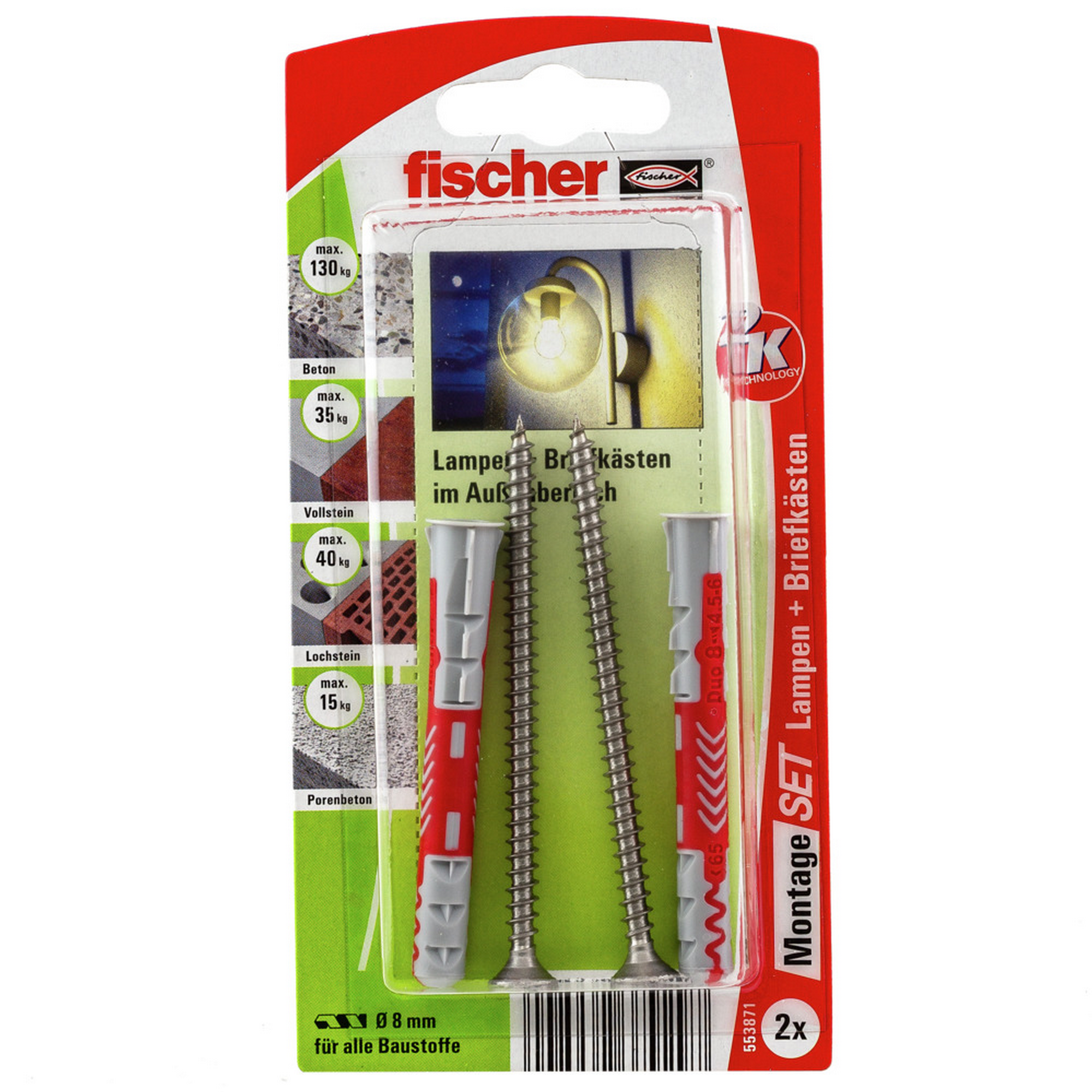 Fischer Montage-Set 'K' für Lampen und Briefkästen im Außenbereich, Ø 8 mm, 4-teilig