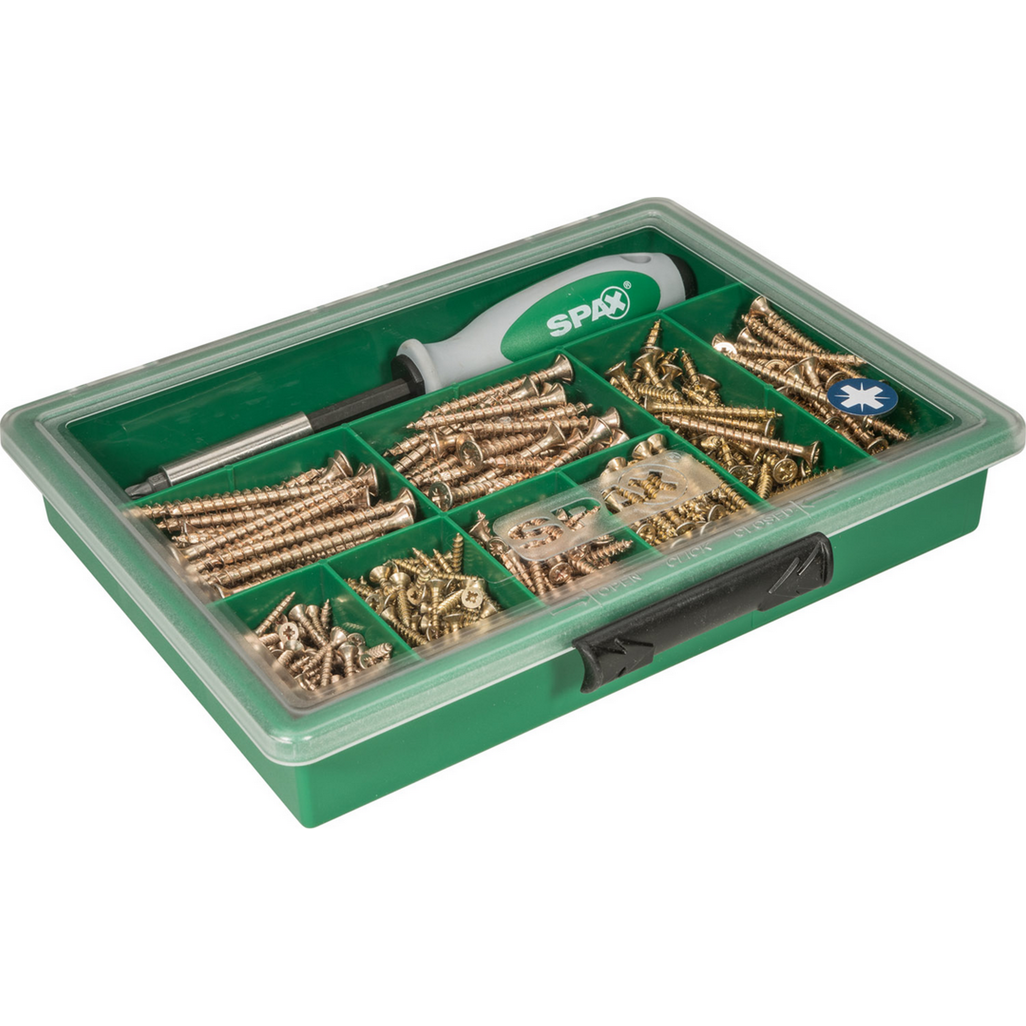 Spax Schrauben-Set PZ1/PZ2 mit Magnetschrauber und Bits 630-teilig