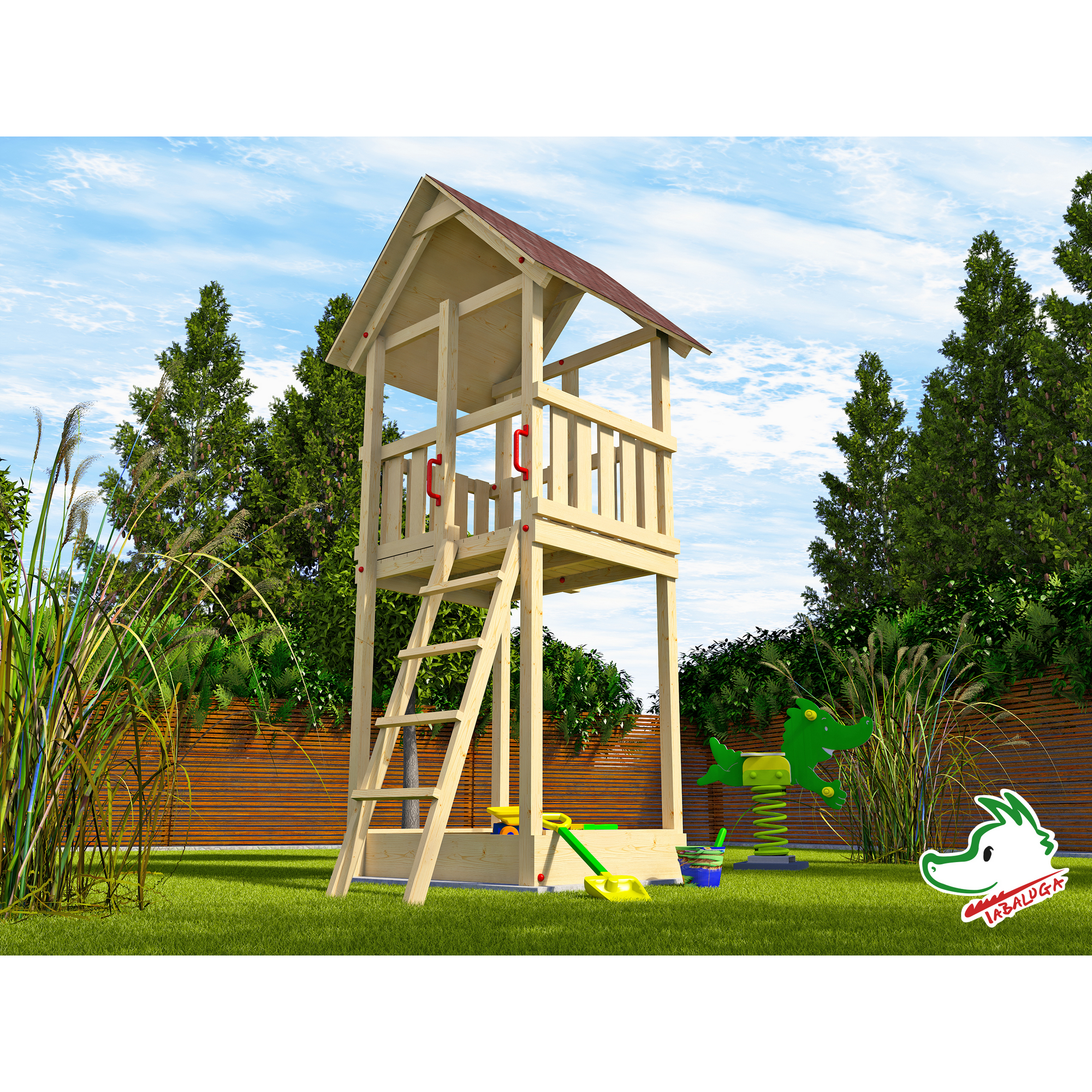 Weka Spielturm mit Sandkasten, naturfarben, 150 x 331 x 165 cm