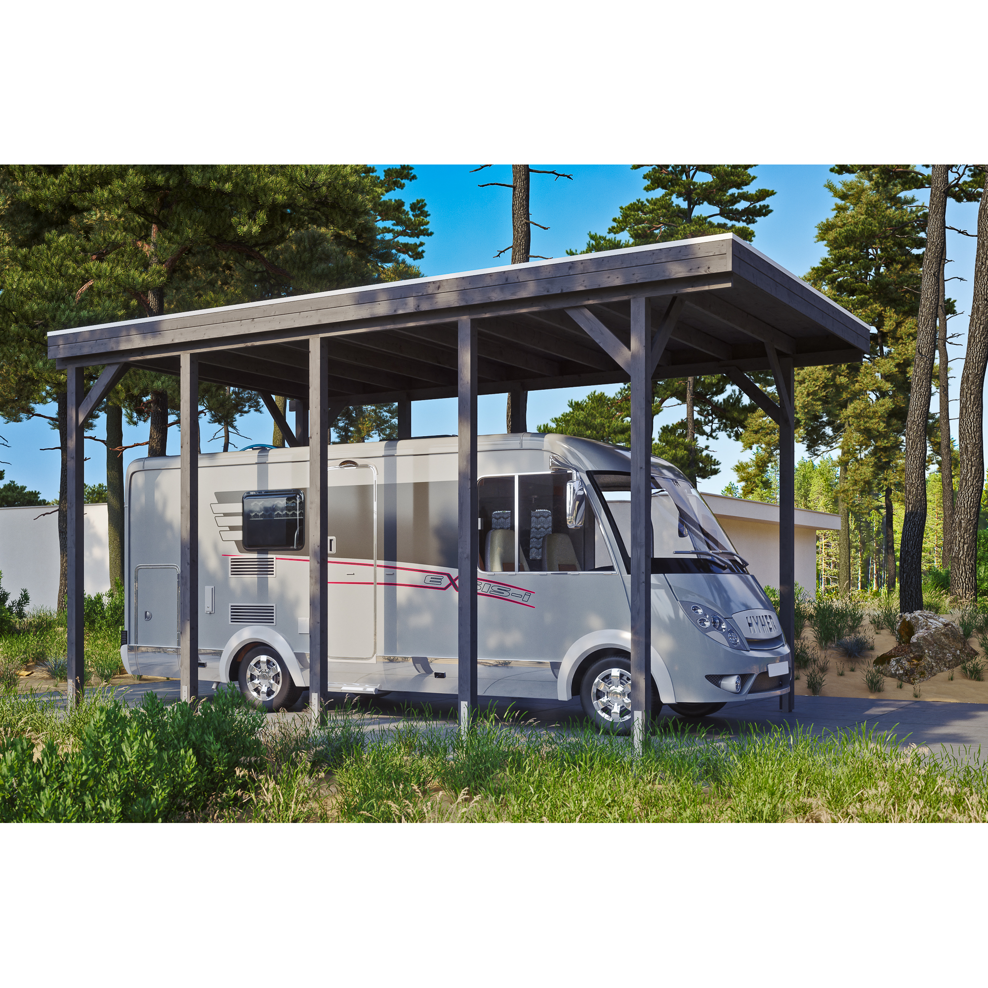 SKAN HOLZ Caravan-Carport 'Friesland' 397 x 708 cm schiefergrau