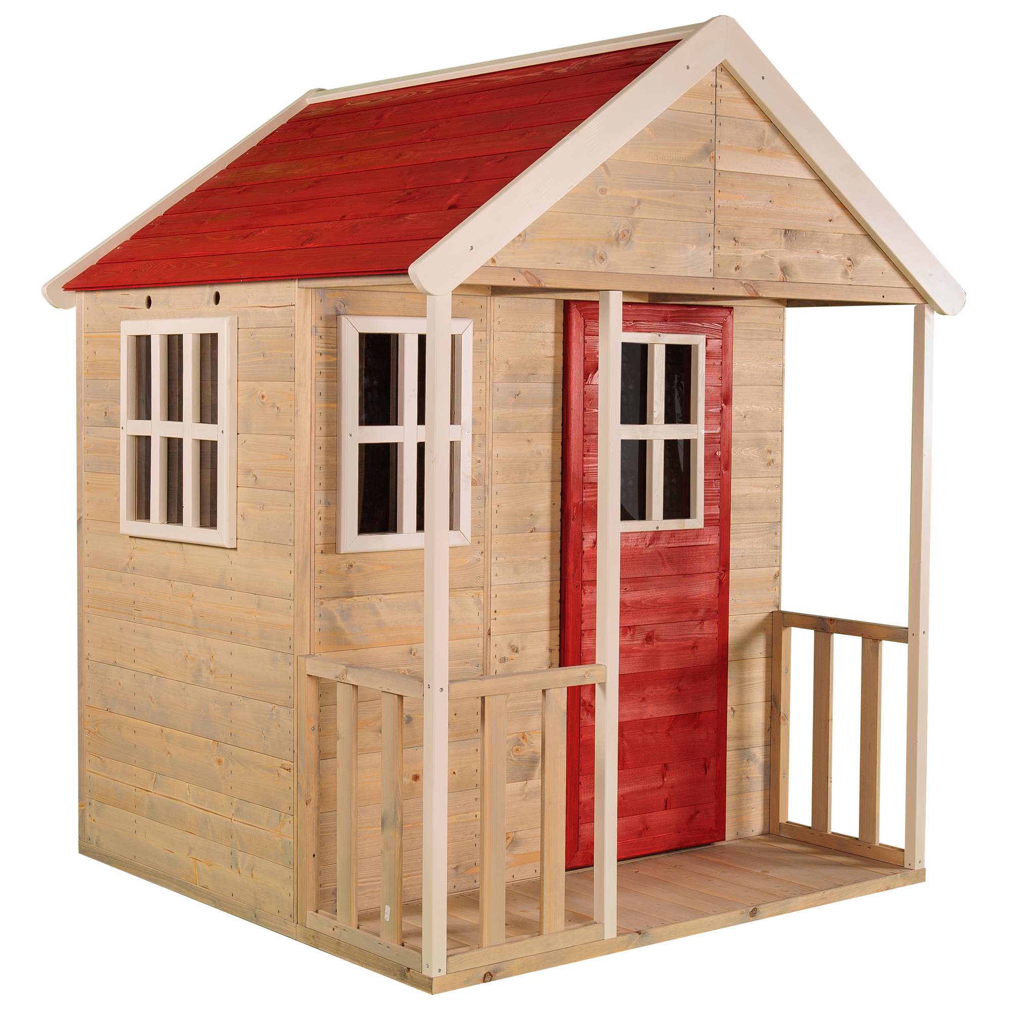 Wendi Toys Holz-Spielhaus 'Fuchs' natur/rot Terrasse 120 x 120 x 155 cm