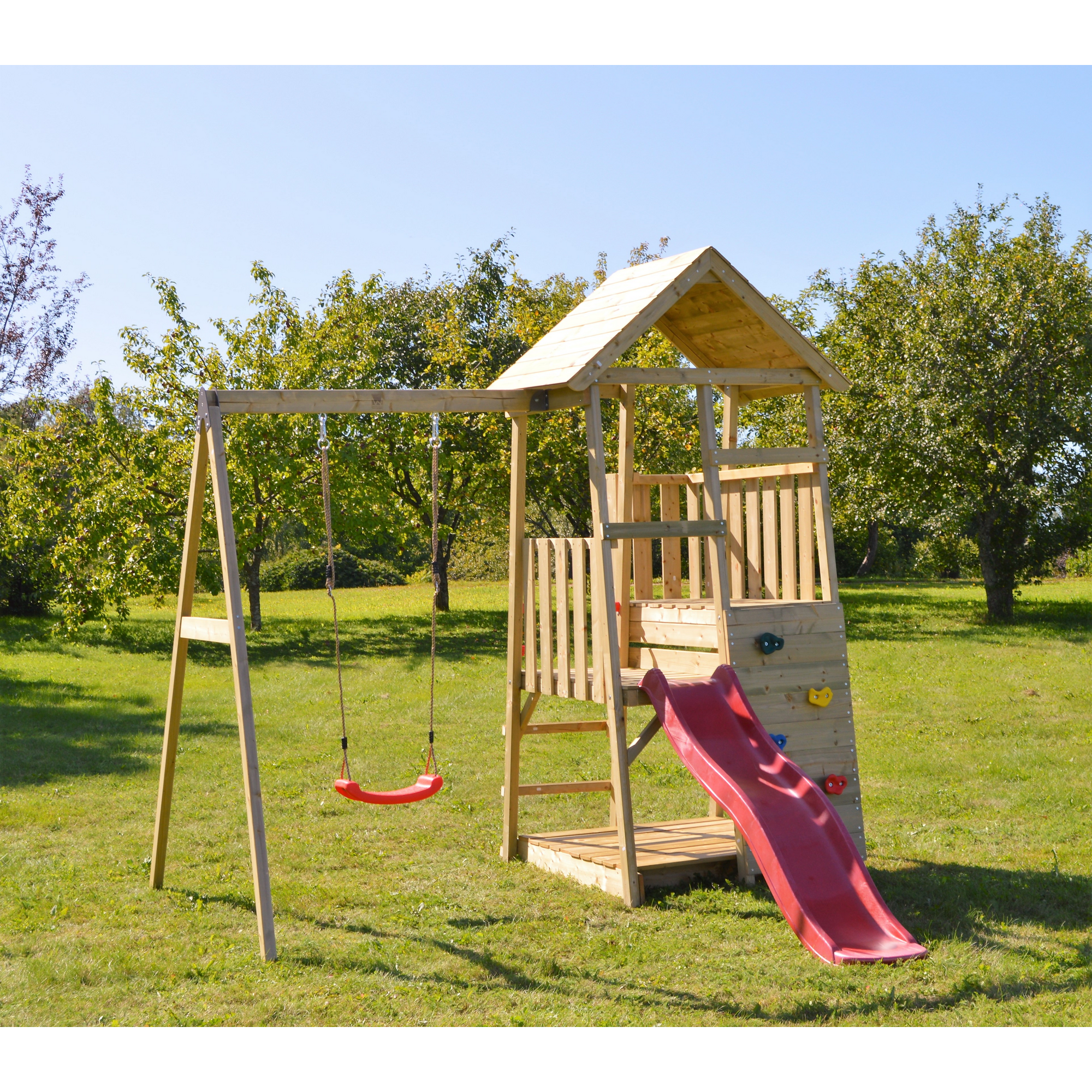 Wendi Toys Spielturm 'Panda' natur - rot Holz 290 x 270 x 270 cm