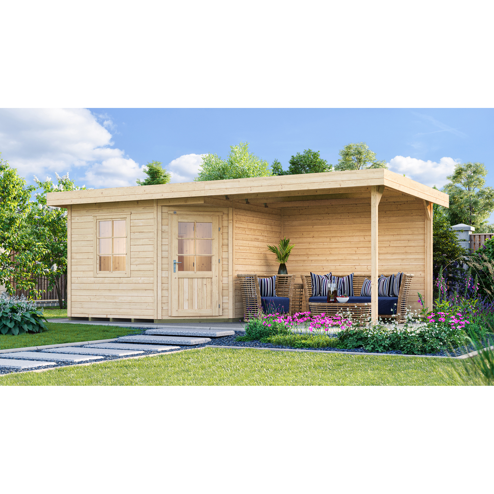 Weka Saunahaus 'Salo' natur mit Sauna Varberg 3 ohne Ofen 593 x 298 x 237 cm