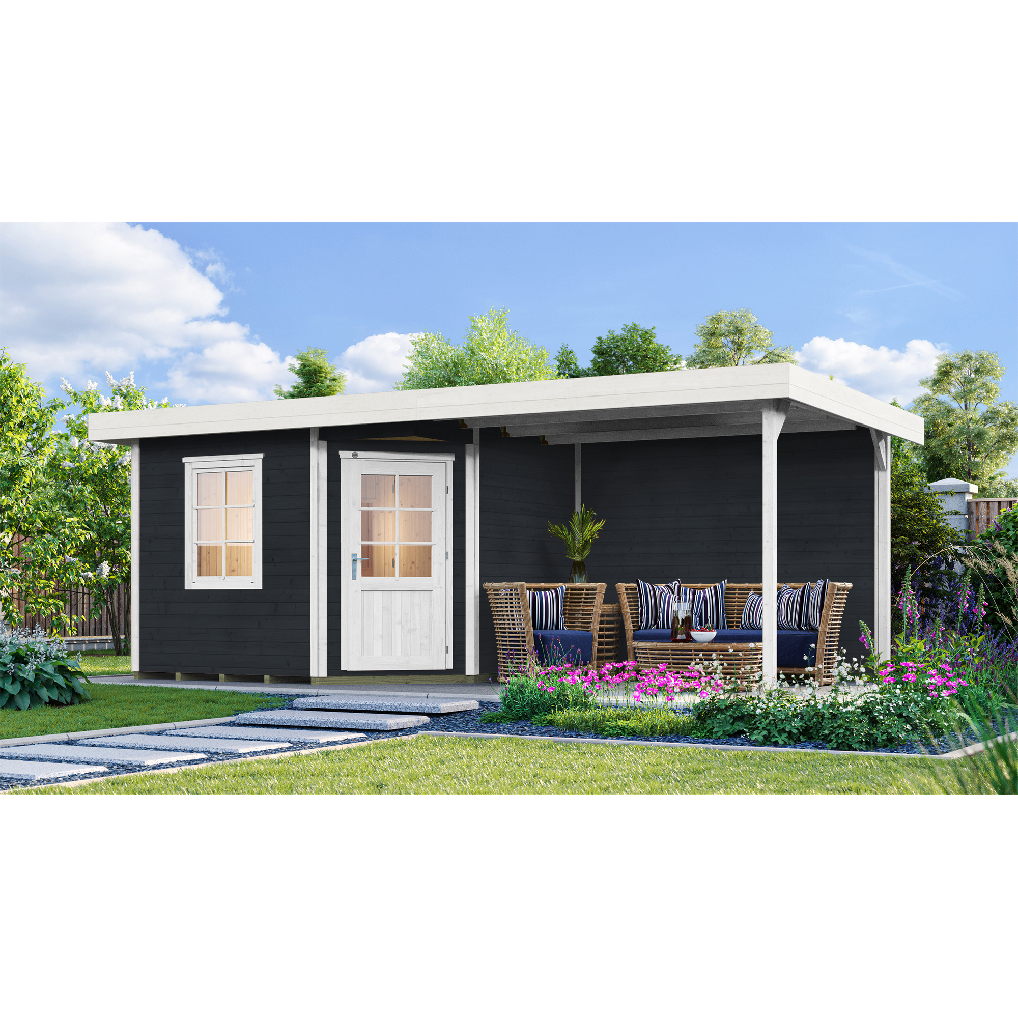 Weka Saunahaus 'Salo' anthrazit mit Sauna Varberg 3 ohne Ofen 593 x 298 x 237 cm