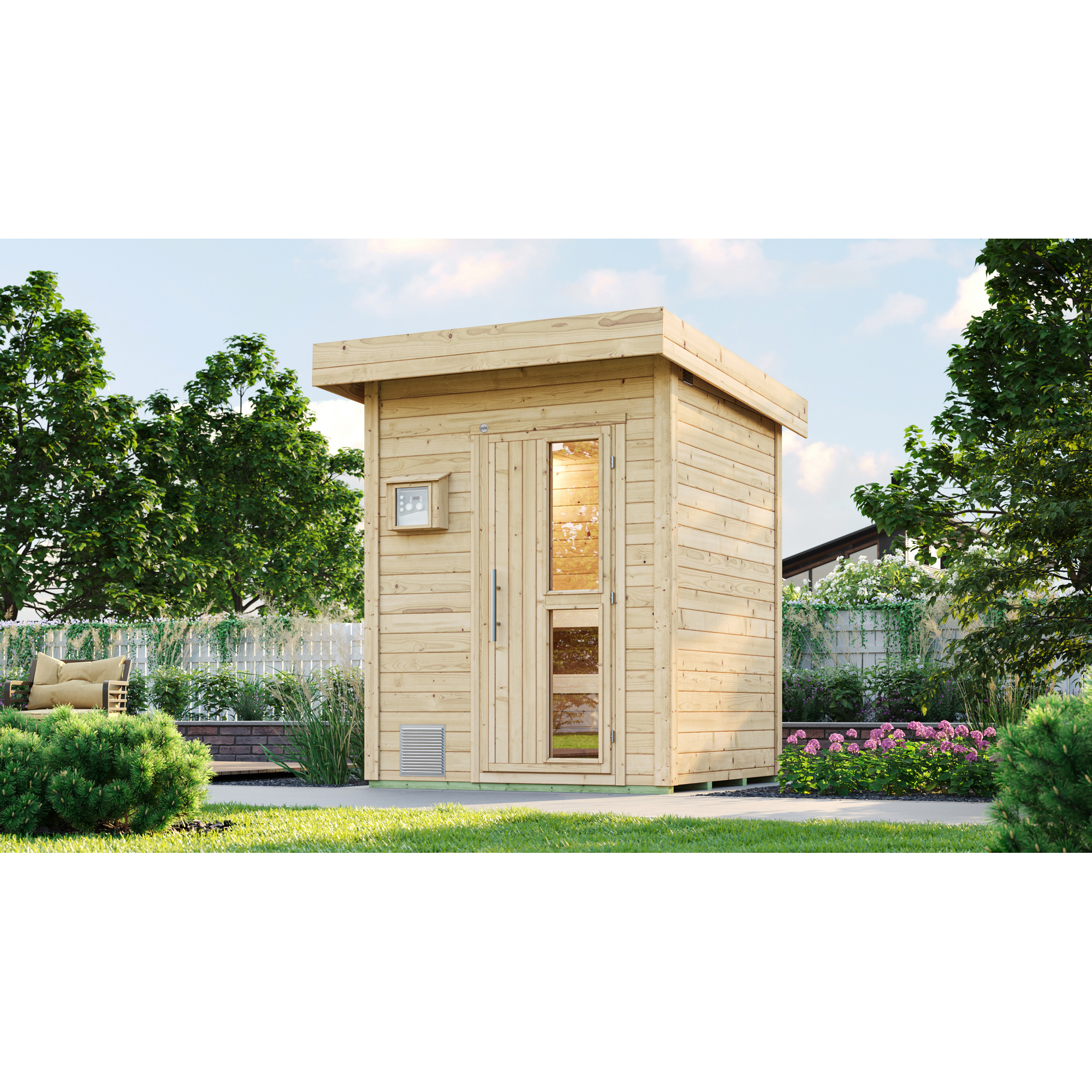 Weka Saunahaus 'Naantali' natur mit 9 kW OS-Ofenset, externe Steuerung 186,6 x 186,6 x 253