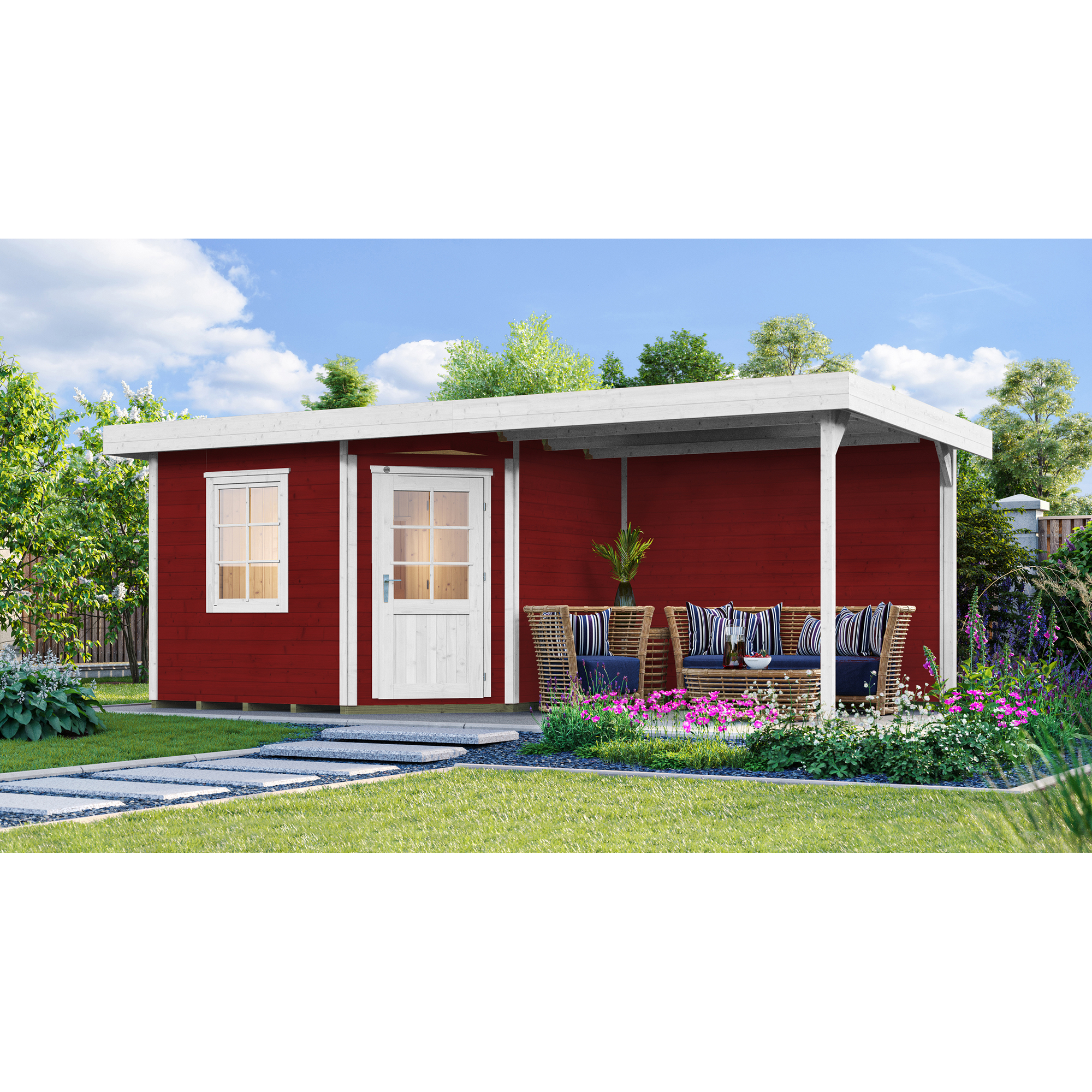 Weka Saunahaus 'Salo' rot mit Sauna Varberg 3, ohne Ofen 646 x 338 x 237 cm