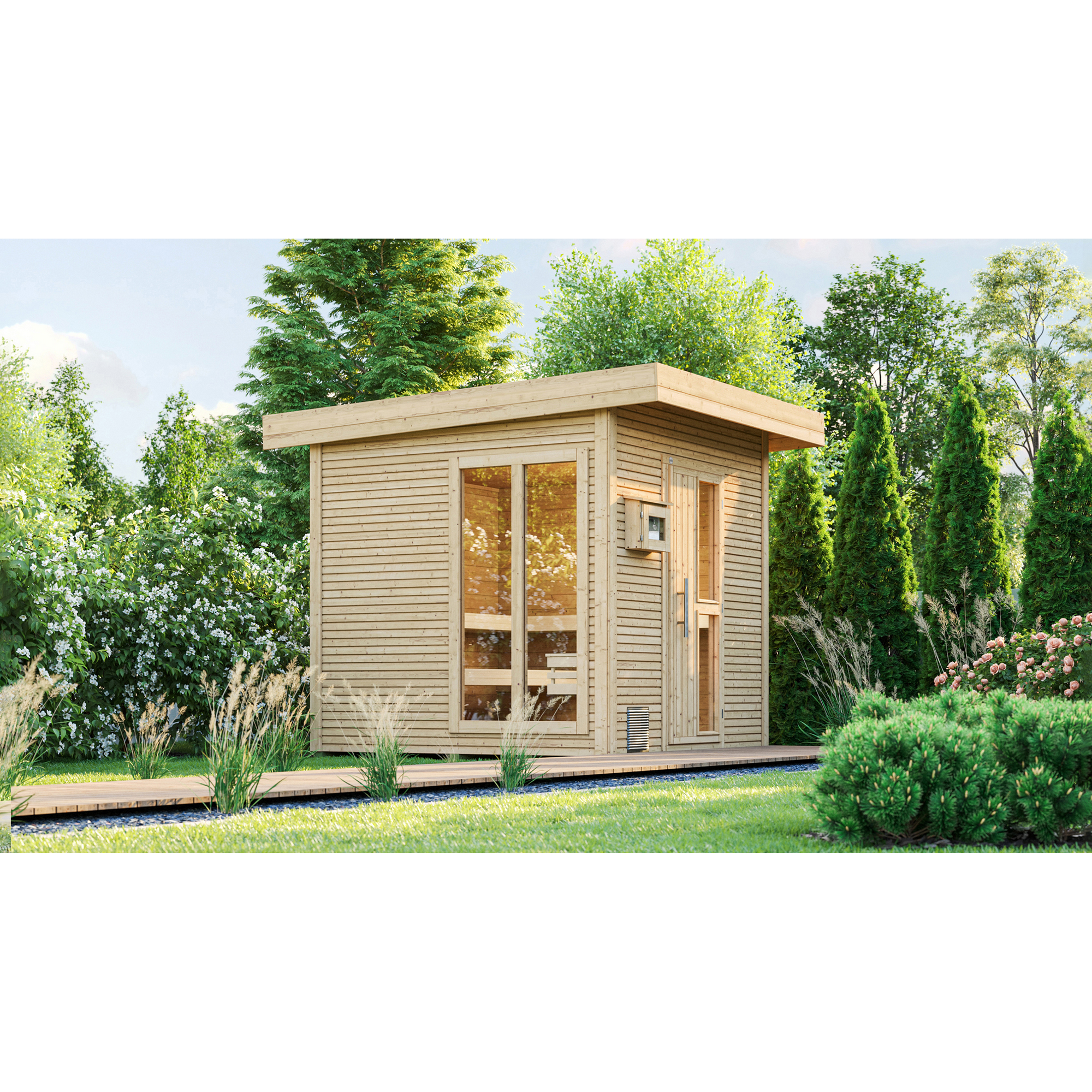 Weka Premium-Saunahaus 'Kuopio 1' natur 9,0 kW OS-Ofen Steuerung Holztür Fenster 263 x 298 x 253 cm