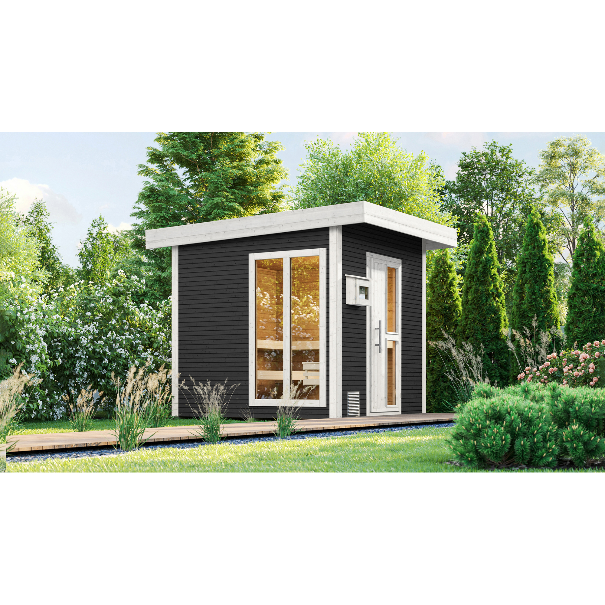 Weka Premium-Saunahaus 'Kuopio 1' anthrazit 9,0 kW OS-Ofen Steuerung Holztür Fenster 263 x 298 x 253 cm