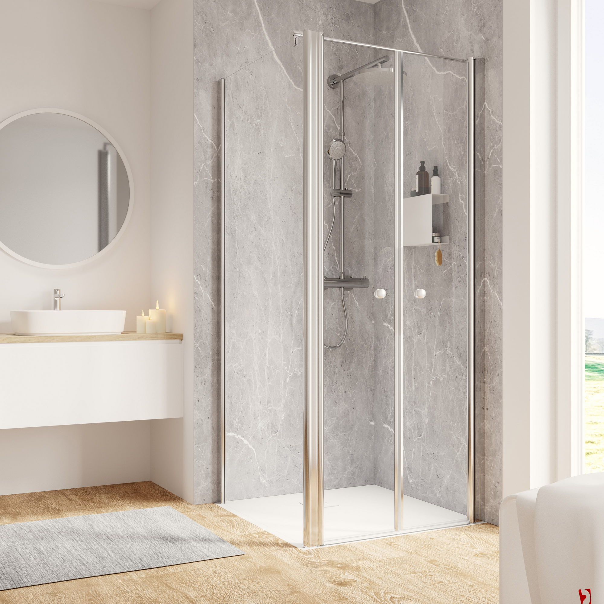 Schulte Pendeltür mit Seitenwand 'Garant 2.0' Chromoptik für Duschwanneneinbaumaß 775 - 800 / 780 - 800 mm