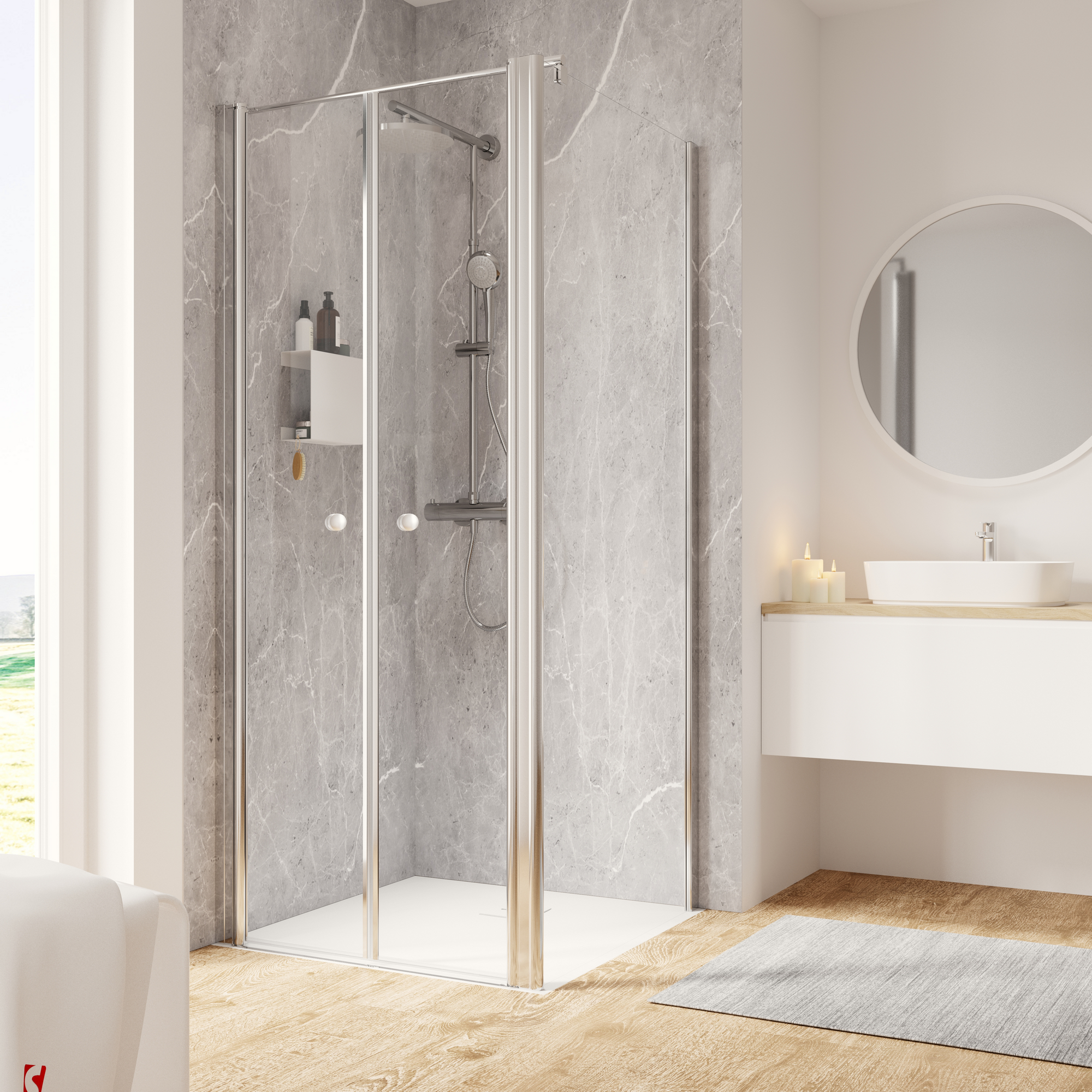 Schulte Pendeltür mit Seitenwand 'Garant 2.0' Chromoptik für Duschwanneneinbaumaß 780 - 800 / 775 - 800 mm