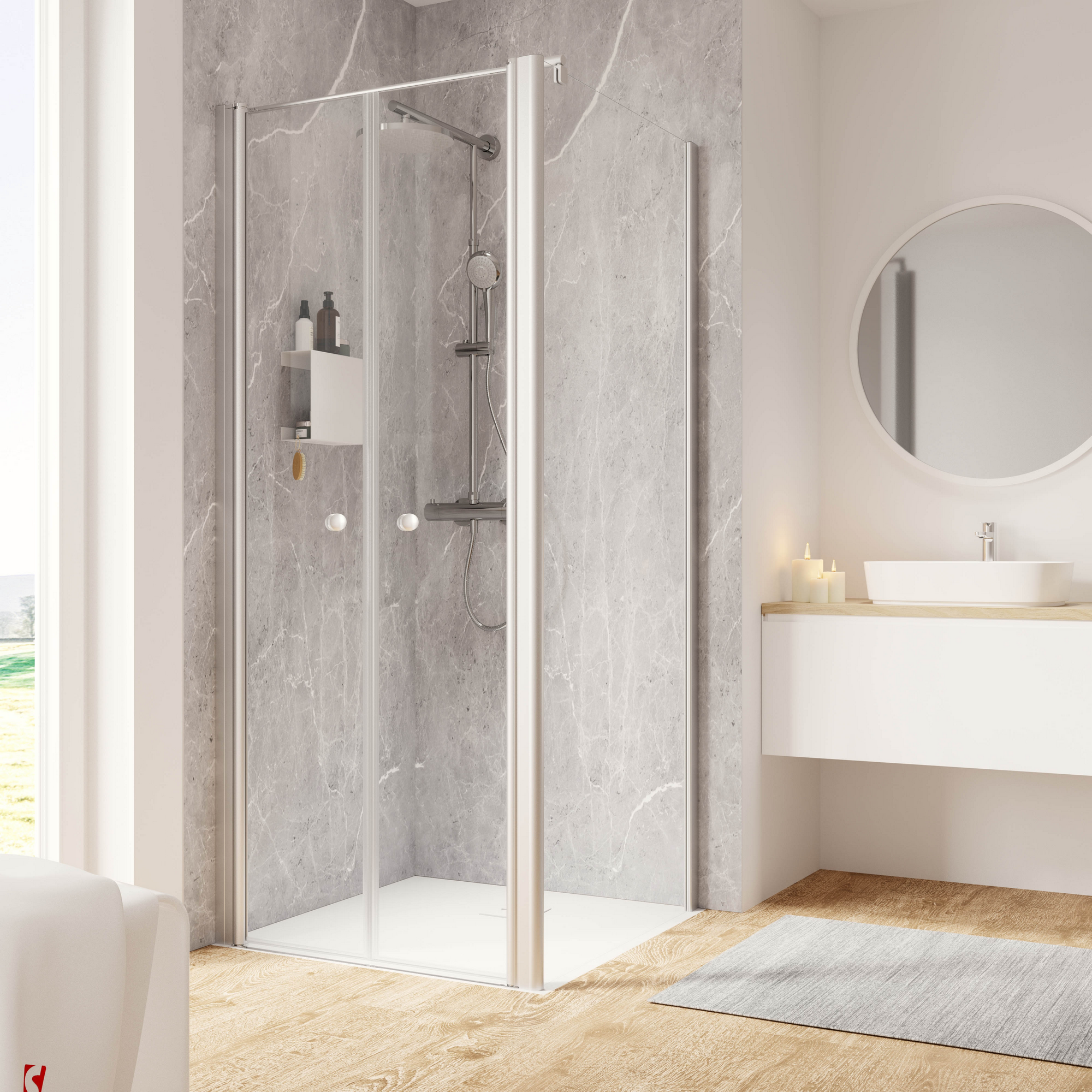 Schulte Pendeltür mit Seitenwand 'Garant 2.0' Alu-Naturfarben für Duschwanneneinbaumaß 880 - 900 / 875 - 900 mm