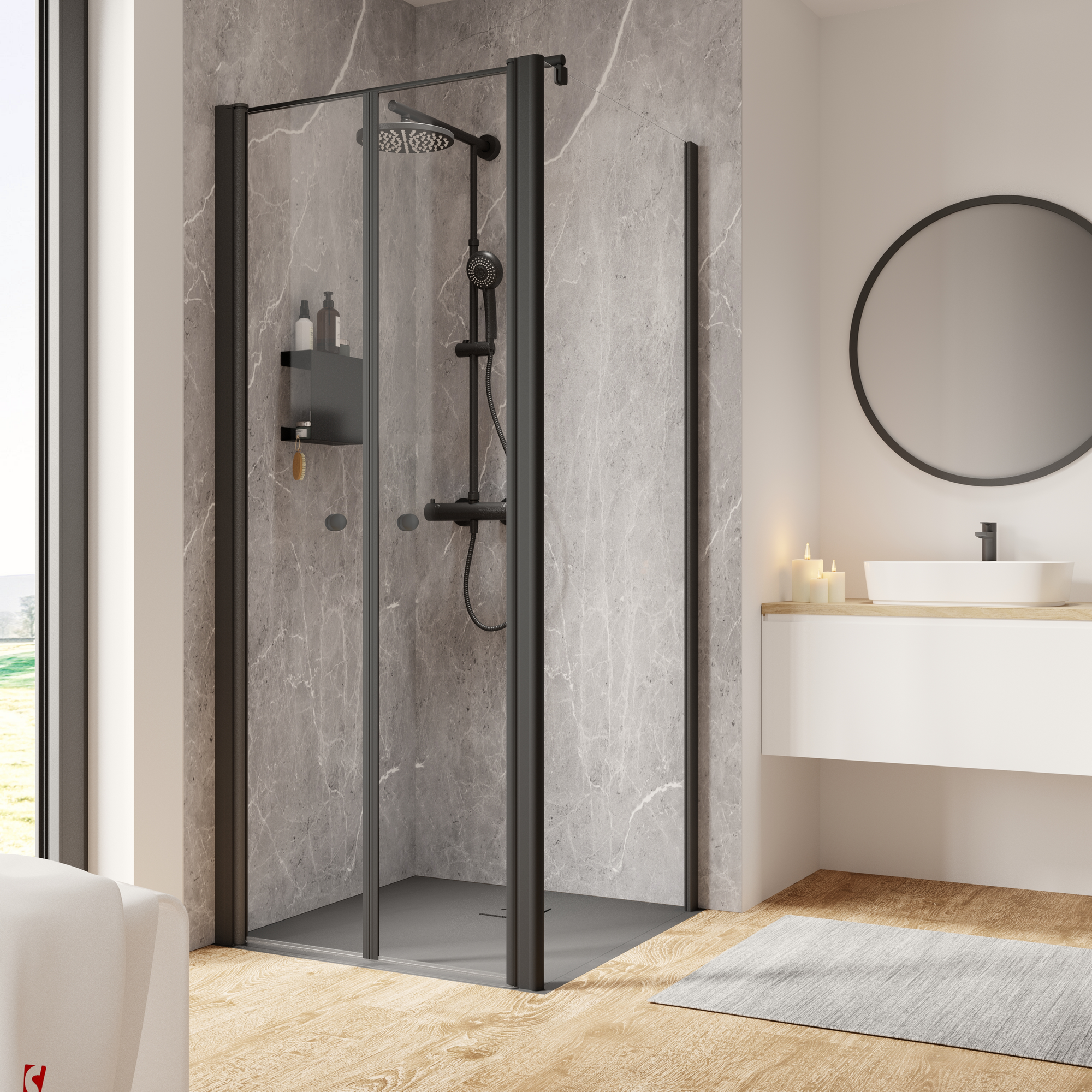 Schulte Pendeltür mit Seitenwand 'Garant 2.0' Mattschwarz für Duschwanneneinbaumaß 880 - 900 / 875 - 900 mm