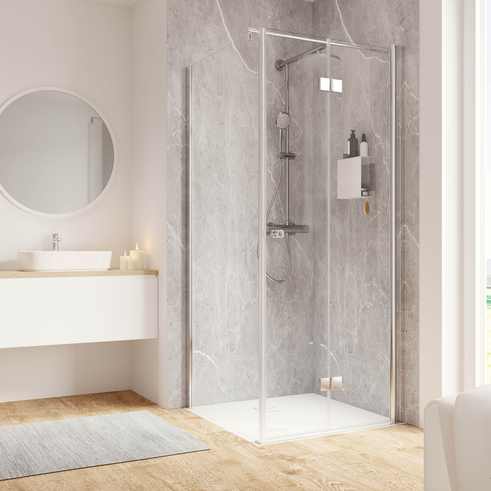 Schulte Drehfalttür mit Seitenwand 'Garant 2.0' Anschlag rechts Chromoptik für Duschwanneneinbaumaß 875 - 900 / 880 - 900 mm