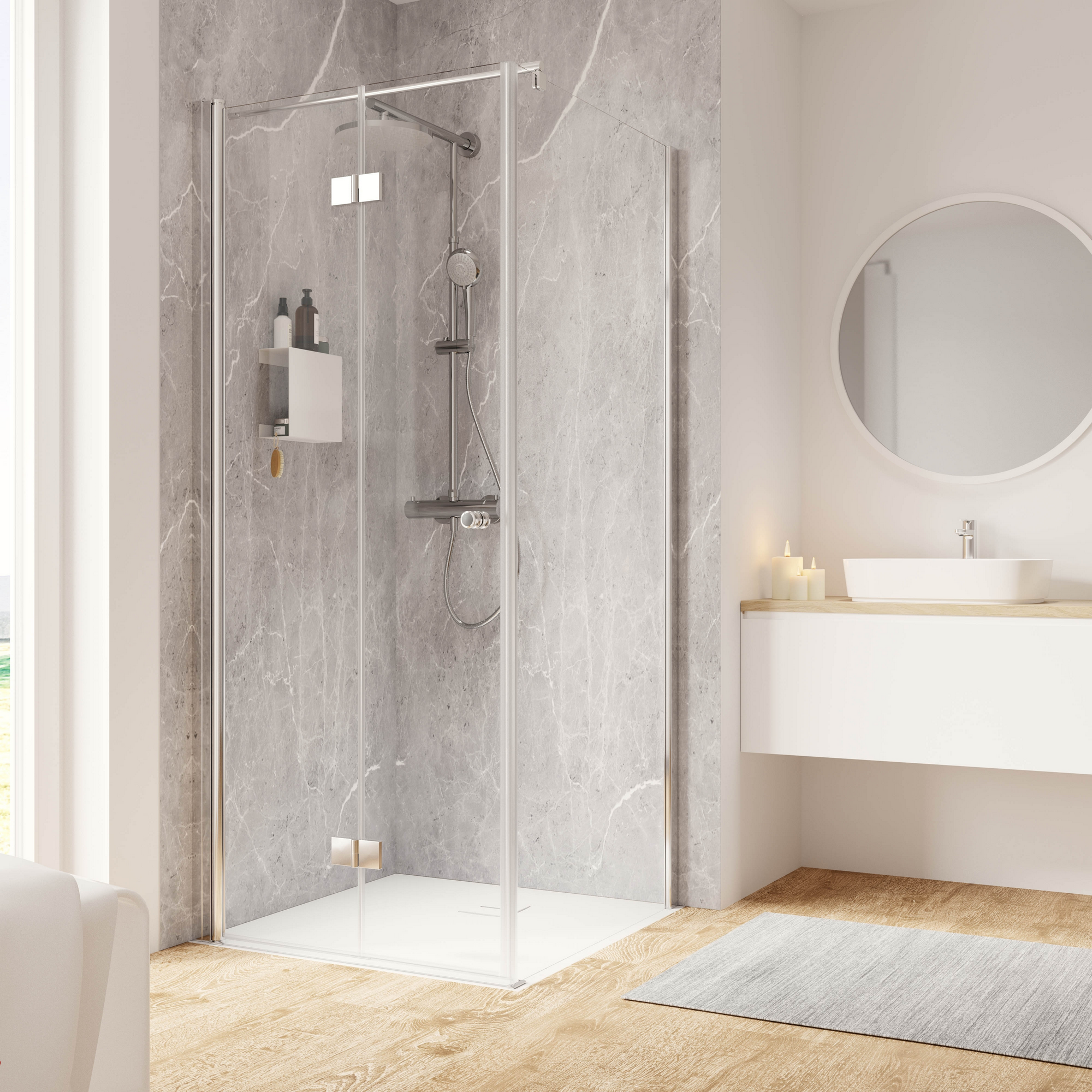 Schulte Drehfalttür mit Seitenwand 'Garant 2.0' Anschlag links Chromoptik für Duschwanneneinbaumaß 880 - 900 / 875 - 900 mm