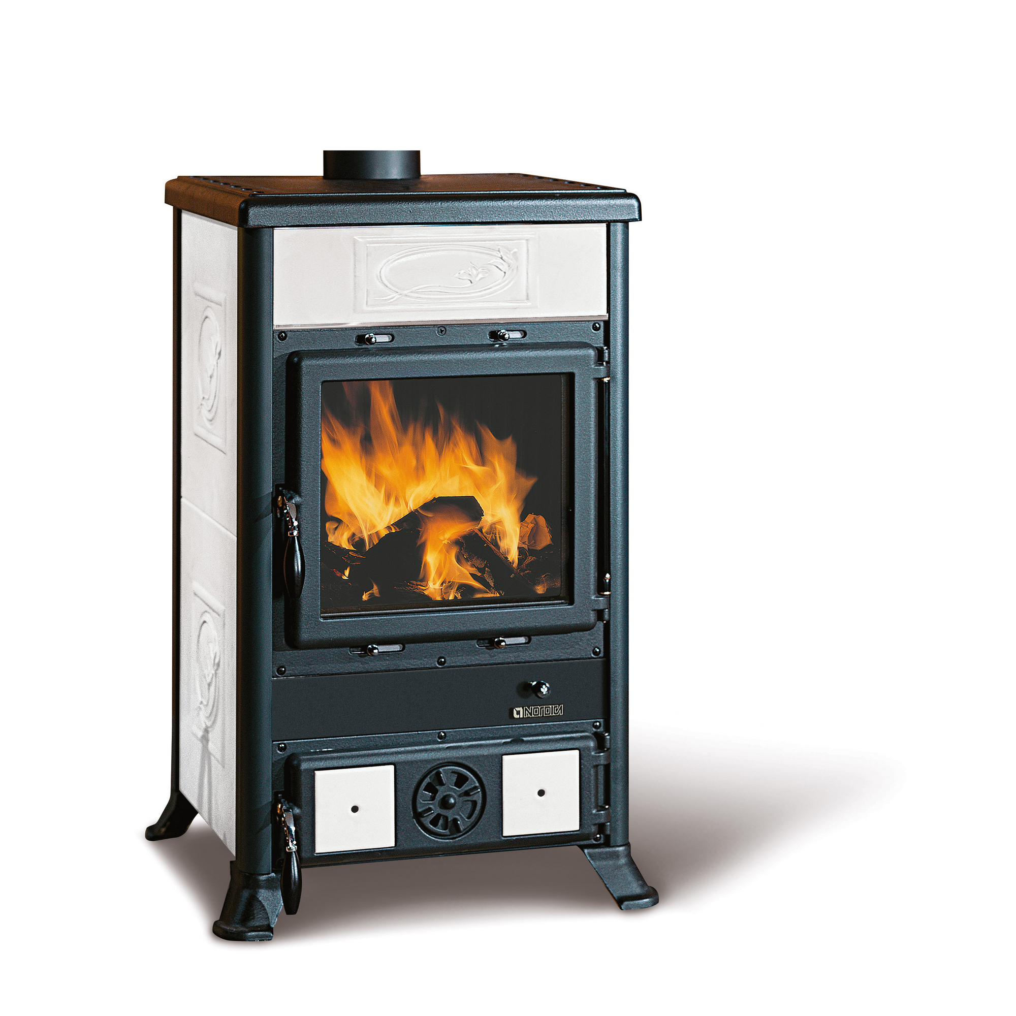 La Nordica Kaminofen 'Rossella R1' Majolika Kacheln/Stahl schwarz-weiß 8,8 kW