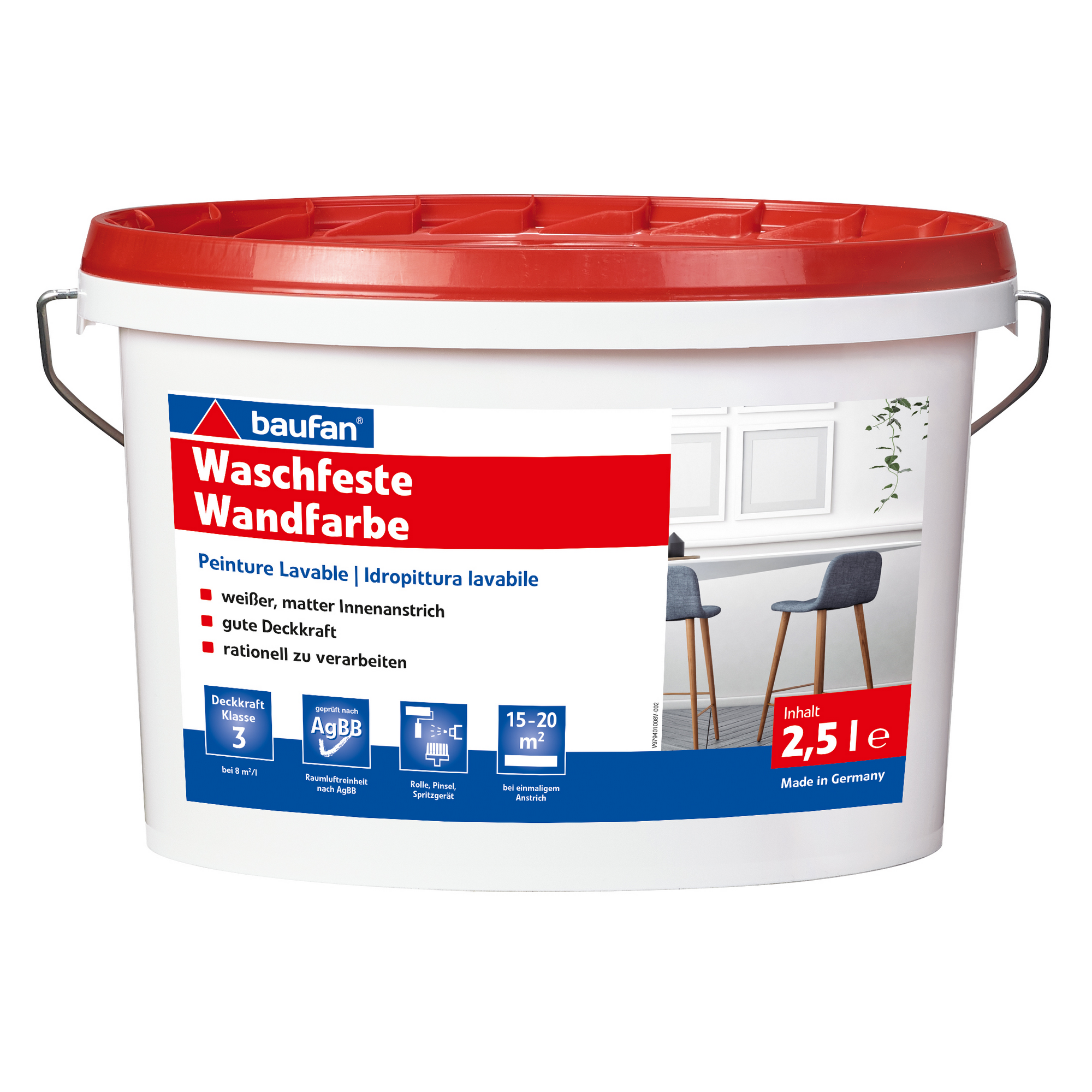 Baufan Waschfeste Wandfarbe weiß matt 2,5 l