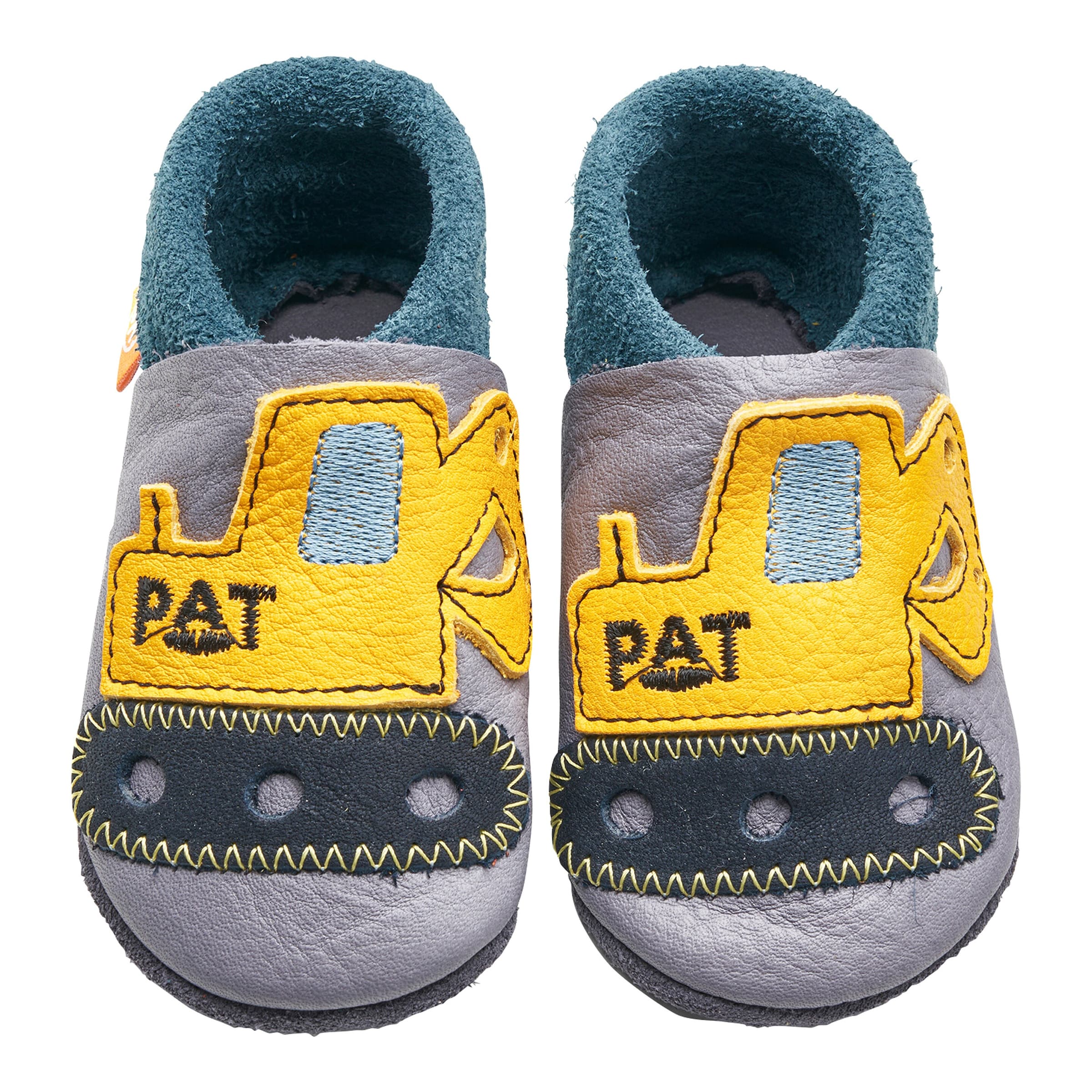 Orangenkinder Krabbel- und Hausschuhe Bagger