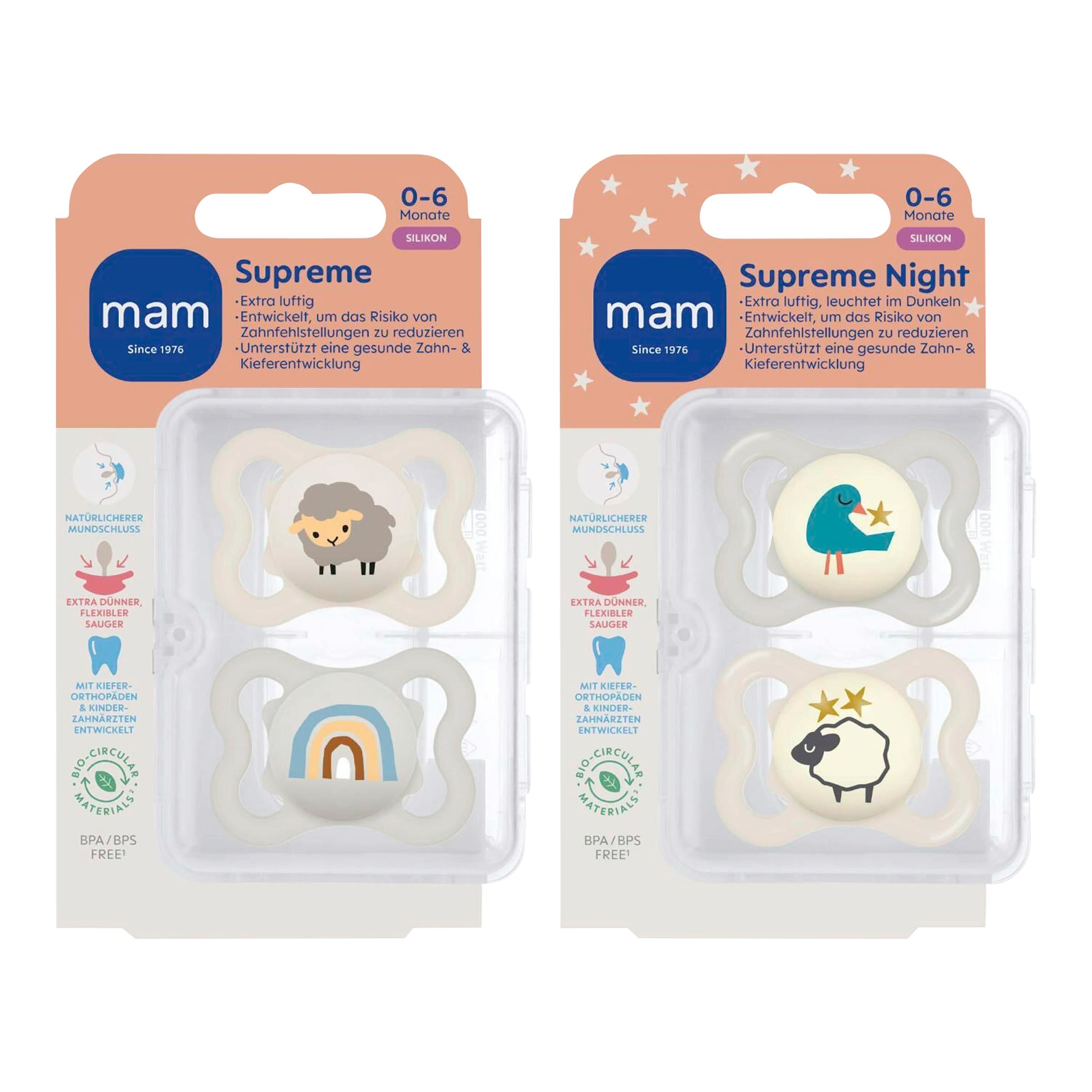 Mam 4er-Pack Schnuller Supreme Day+Night Silikon, 0-6 M