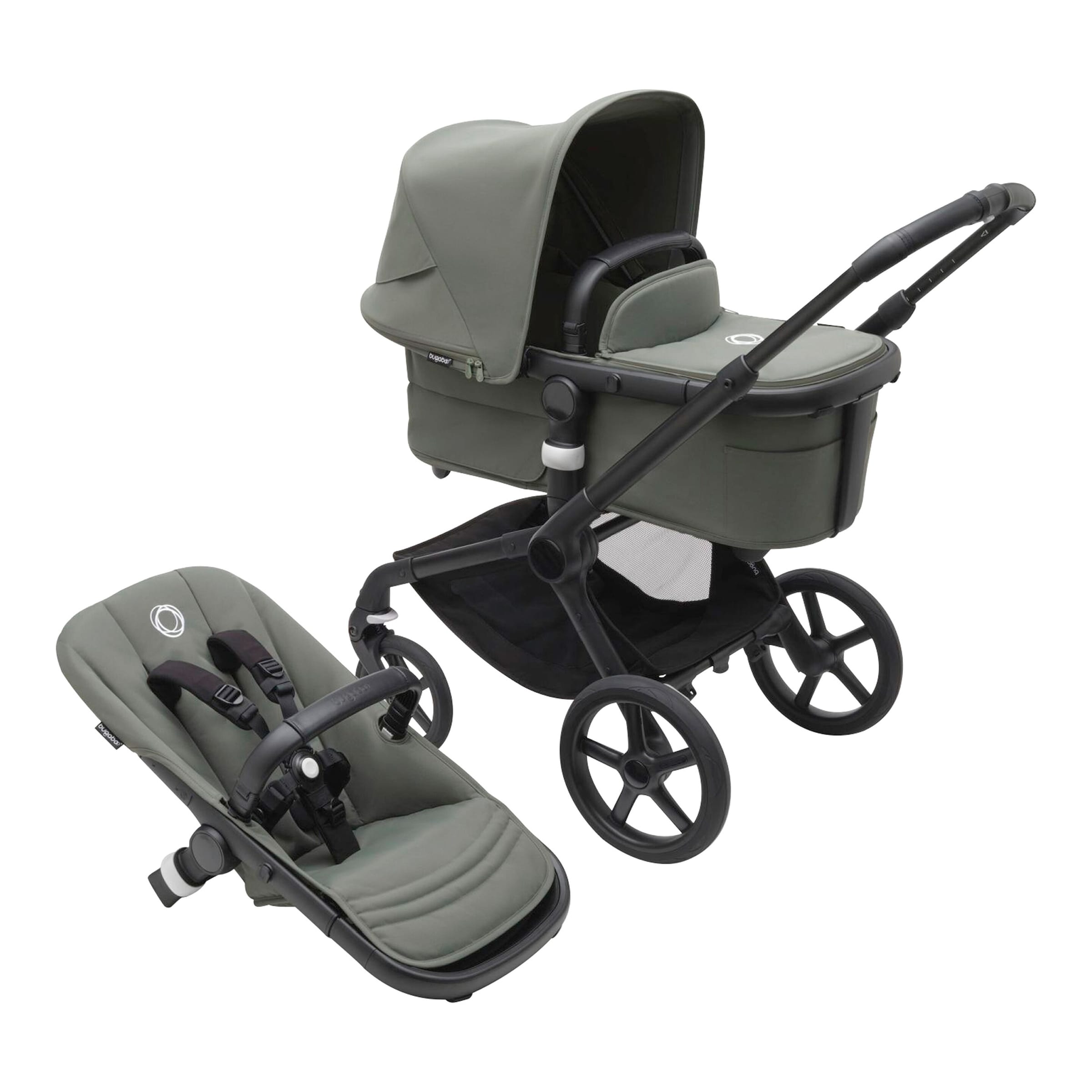 Bugaboo Fox 5 Kombikinderwagen Trio-Set inkl. Fußsack und Wickeltasche gruen