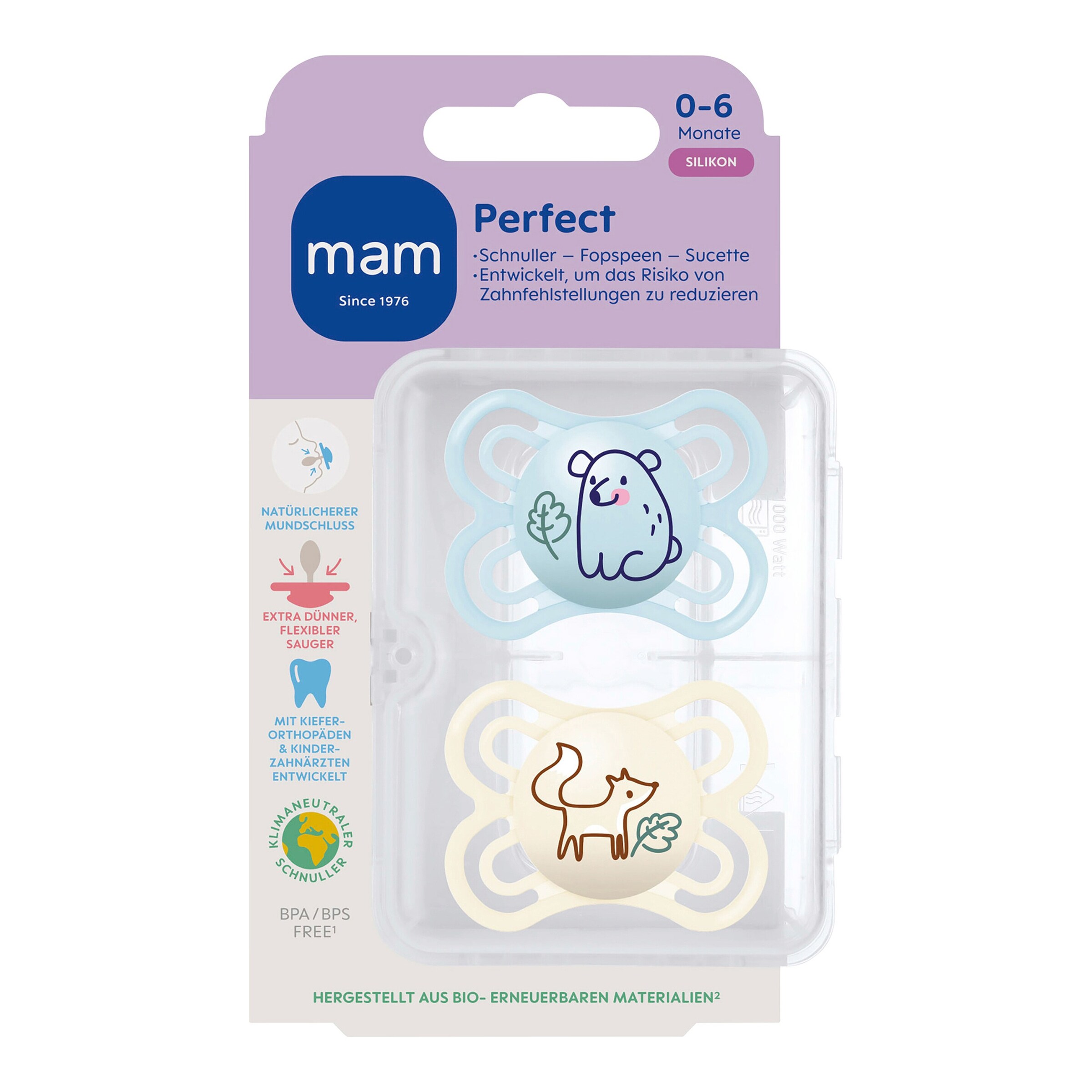 Mam 2er-Pack Schnuller Perfect Silikon, 0-6M