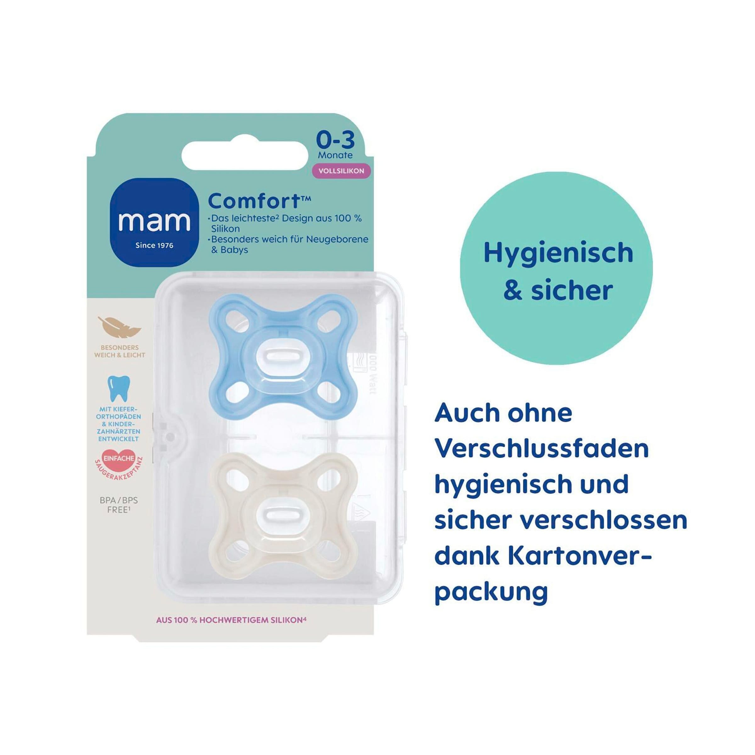 Mam 2er-Pack Schnuller Comfort Silikon 0-3M