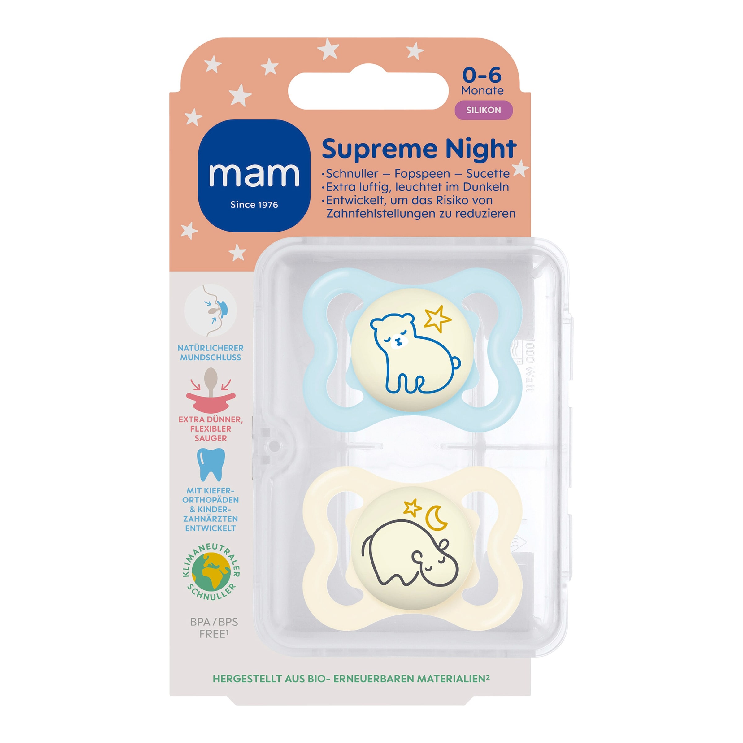 Mam 2er-Pack Schnuller Supreme Night Silikon, 0-6M