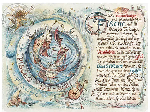 Sternbild Fische auf Antikpapier im A4-Format