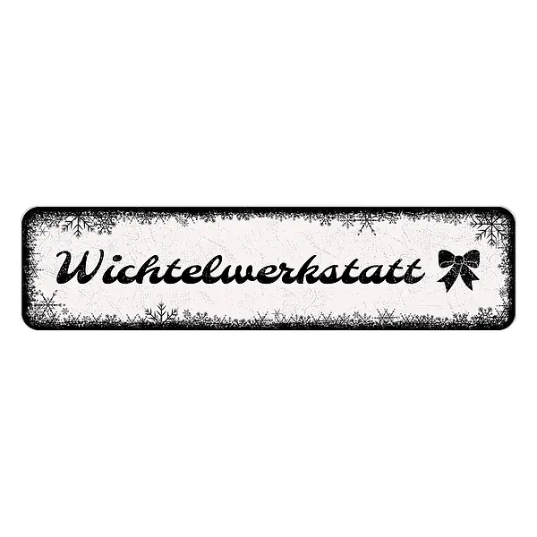 Schild Wichtelwerkstatt oder mit eigenem Wunschtext - Farbe weiß - Format 15 x 3,5 cm