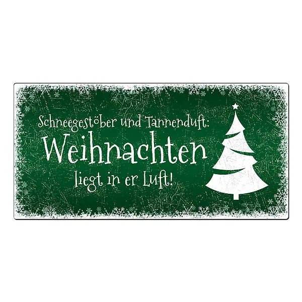 Winterdeko Schneegestöber - Blechschild zum Verschenken - Farbe grün - Format 20 x 10 cm