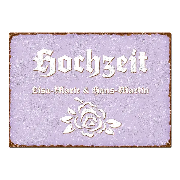 Schild Hochzeit mit Namen des Brautpaares - Format A3 violett