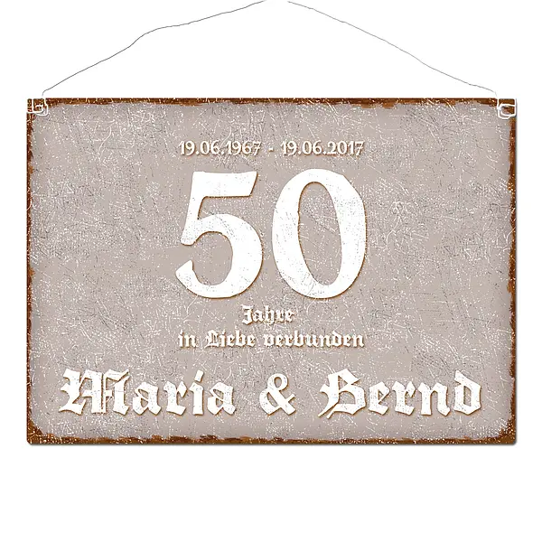 Schild 'Goldene Hochzeit' und Namen im Format A3 taupe